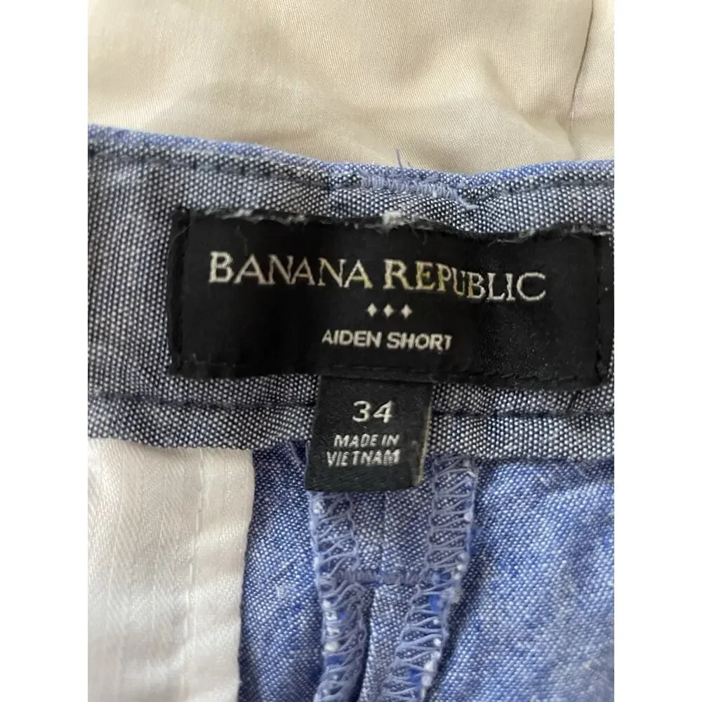 Banana Republic Men Size 34 X 9 Linen Cotton Chino Shorts Blue Preppy Coastal
